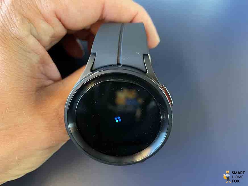 You can see the strap of the Galaxy Watch 5.